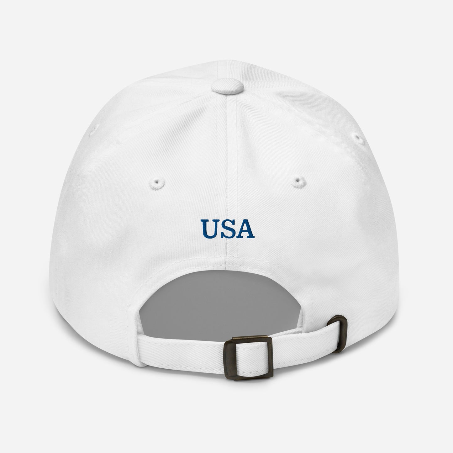 "America's Great Already, Man!" Cap in White with Blue Lettering