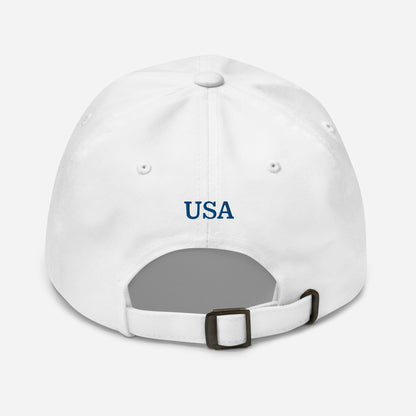 "America's Great Already, Man!" Cap in White with Blue Lettering