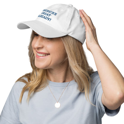 "America's Great Already!" Baseball Cap – Blue Lettering