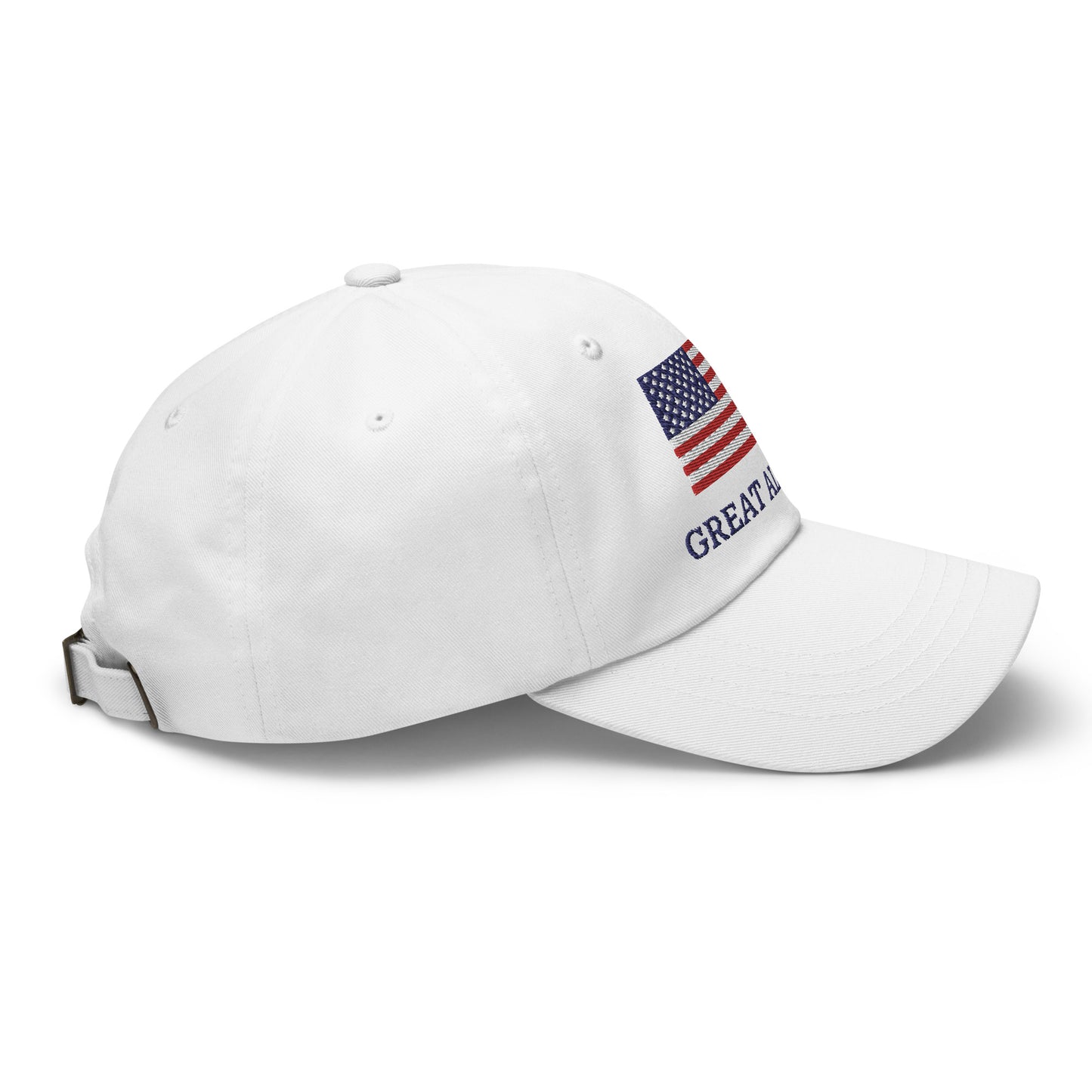 "GREAT ALREADY" White Cap with American Flag